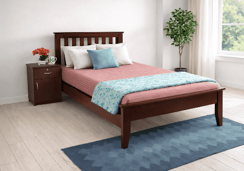 Solid Wood Single Bed, Mattress 6" and Bedside Table Combo